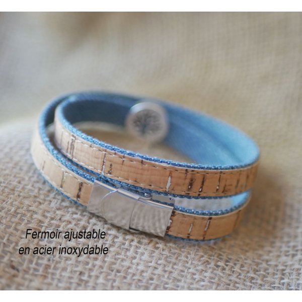 Braccialetto Albero della Vita su sughero e cotone di Jean, a semplice, doppio o triplo giro.