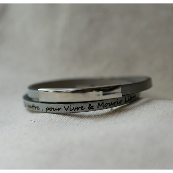 Bracciale a barre di metallo in pelle, a doppio giro 