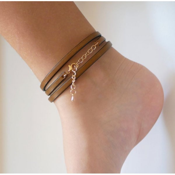 Cavigliera in pelle fine personalizzabile 3 giri