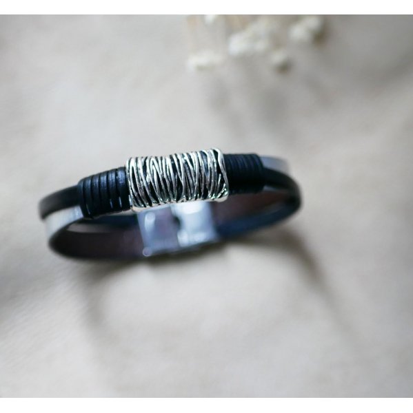 Bracciale bicolore in pelle e metallo da personalizzare