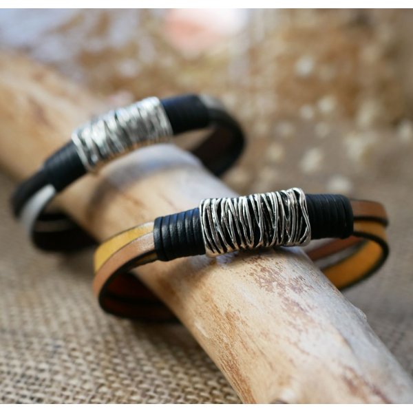 Bracciale bicolore in pelle e metallo da personalizzare