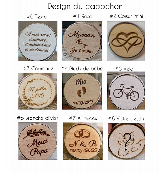 Exemples de motifs gravés pour bracelet en bois et bronze.