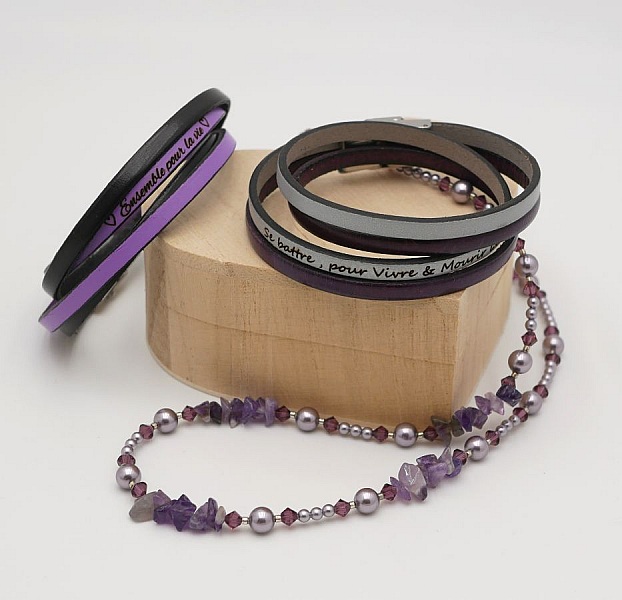 Bracciale doppio in pelle in duo da personalizzare con l'incisione