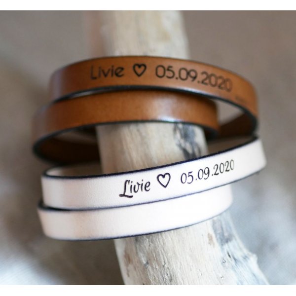 Bracciale in pelle a doppio giro di pap&agrave; personalizzabile tramite incisione