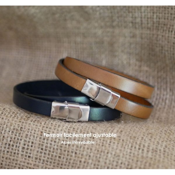 Bracciale in pelle con doppio cinturino, decorazione ad ancora marina, personalizzabile 