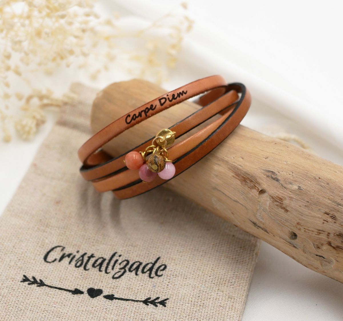 Bracciale duo in pelle con ciondolo di perle da personalizzare