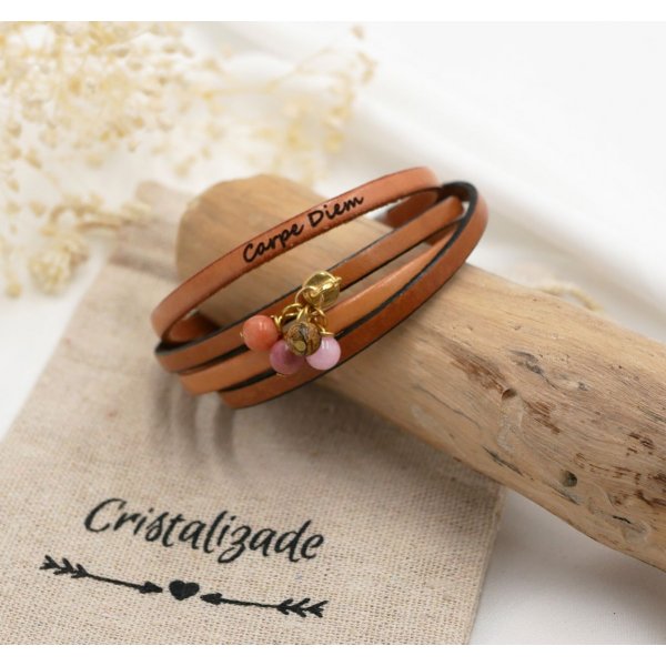 Bracciale duo in pelle con ciondolo di perle da personalizzare