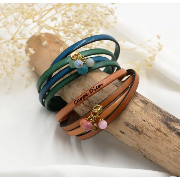 Bracciale duo in pelle con ciondolo di perle da personalizzare