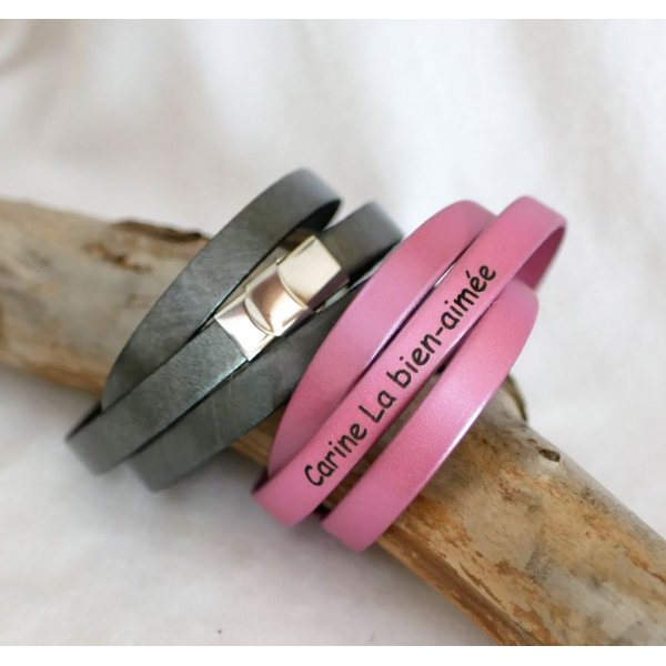 Bracciale in pelle donna a tripla rotazione per personalizzare colore e incisione 
