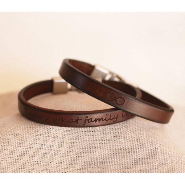 Bracelet cuir Homme grav&eacute; &agrave; personnaliser marron fonc&eacute;
