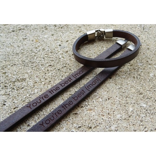 Bracelet cuir Homme grav&eacute; &agrave; personnaliser marron fonc&eacute;