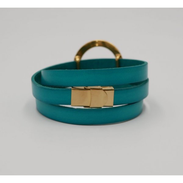 Bracciale in pelle con grande anello dorato, personalizzabile per 3 polsi