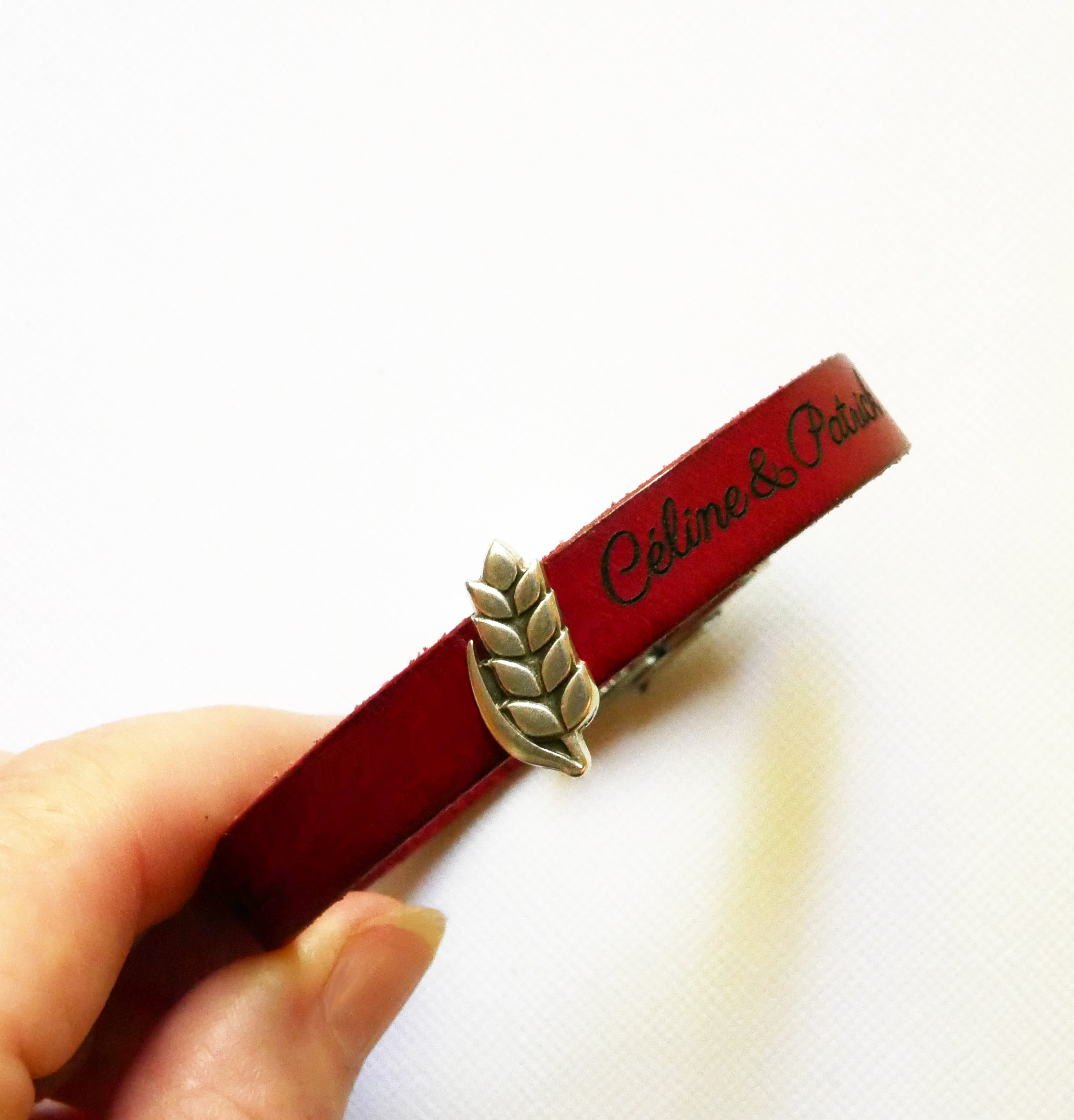 Bracciale e passante in pelle personalizzabile Epi de blé, noces de froment per uomo e donna