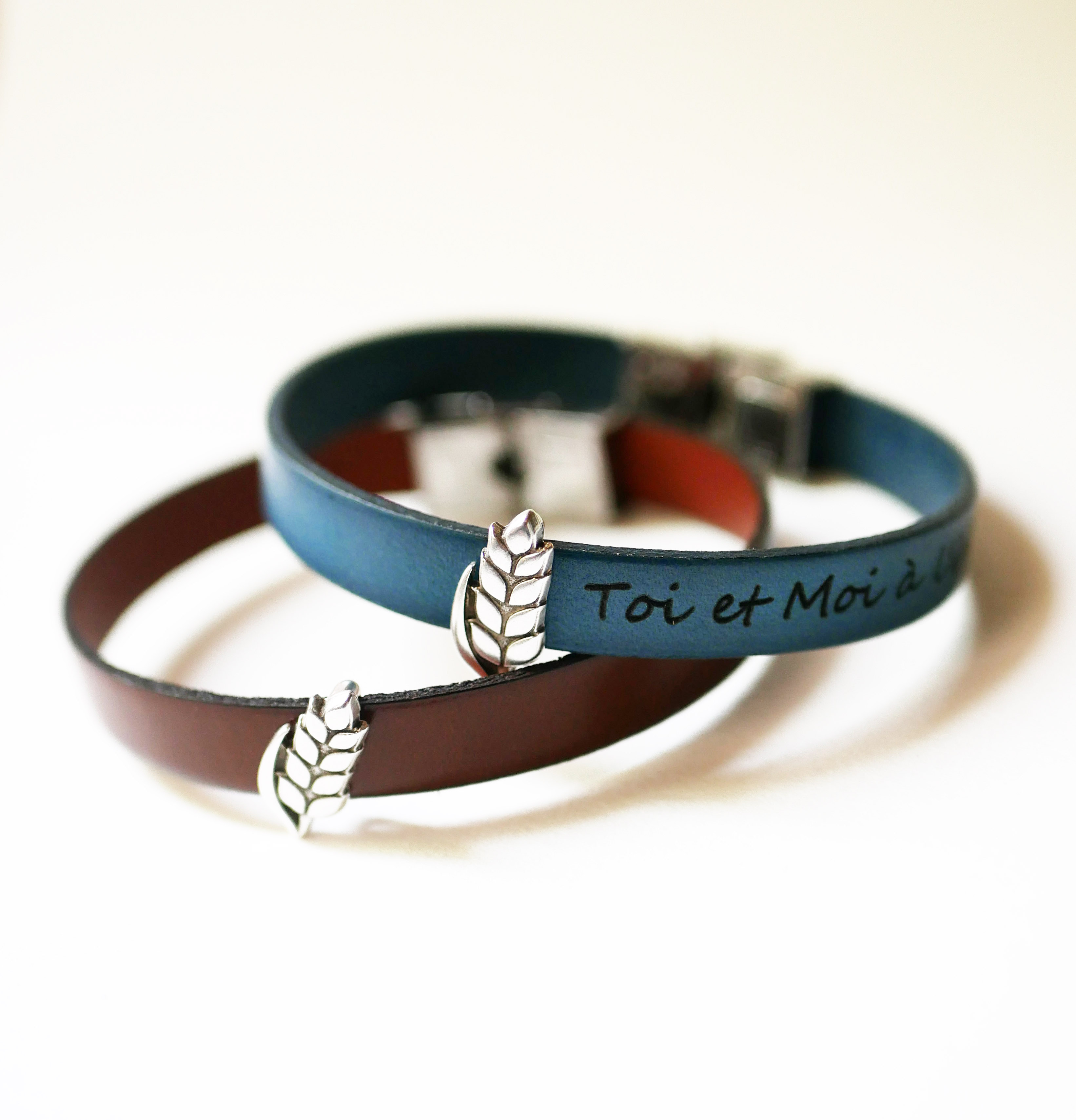 Bracciale e passante in pelle personalizzabile Epi de bl&eacute;, noces de froment per uomo e donna