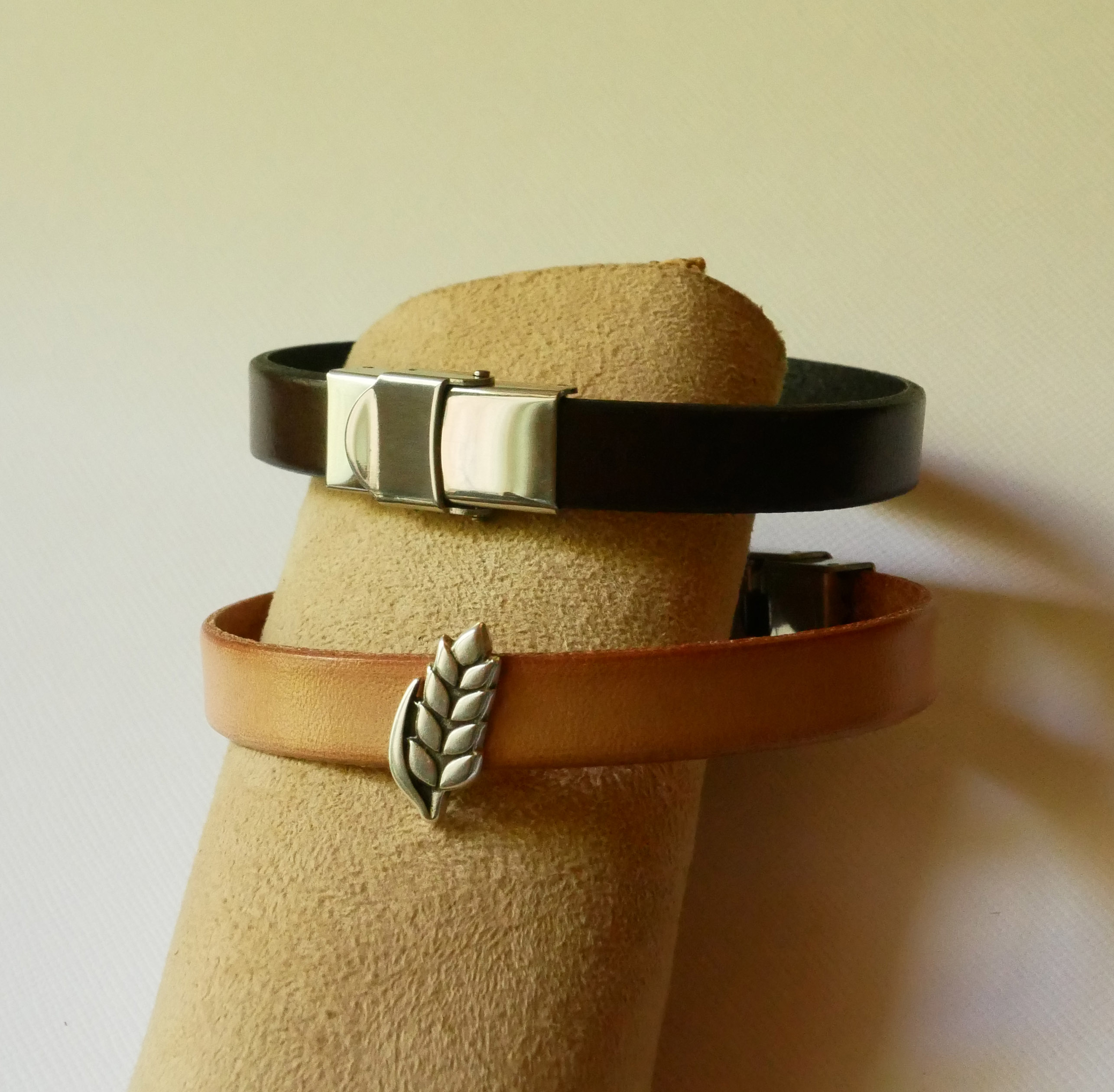 Bracciale e passante in pelle personalizzabile Epi de blé, noces de froment per uomo e donna