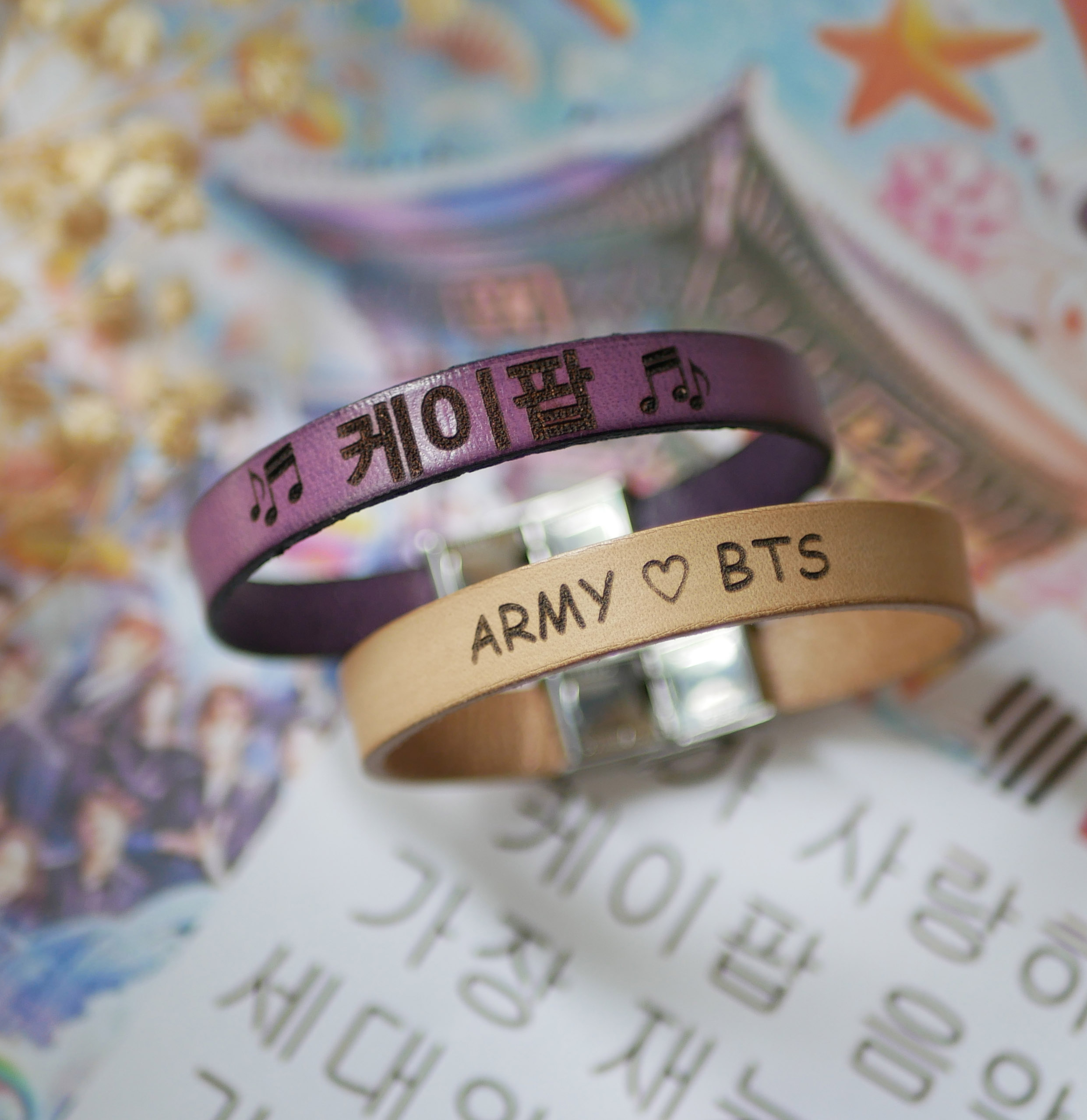 Bracciale in pelle personalizzato nome in coreano kpop fan 