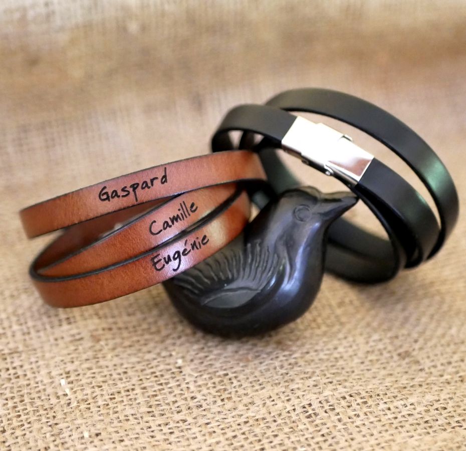 Bracciale in pelle triplo giro uomo o donna da personalizzare chiusura regolabile