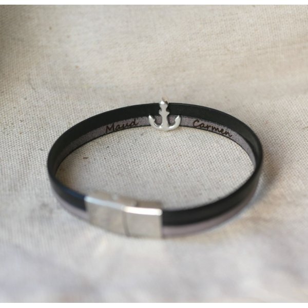 Bracciale duo in pelle con incisione Anchor
