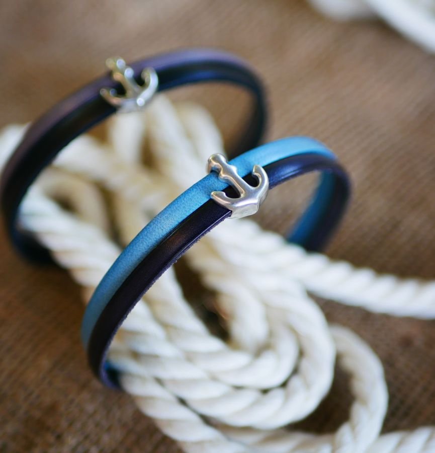 Bracciale duo in pelle con incisione Anchor