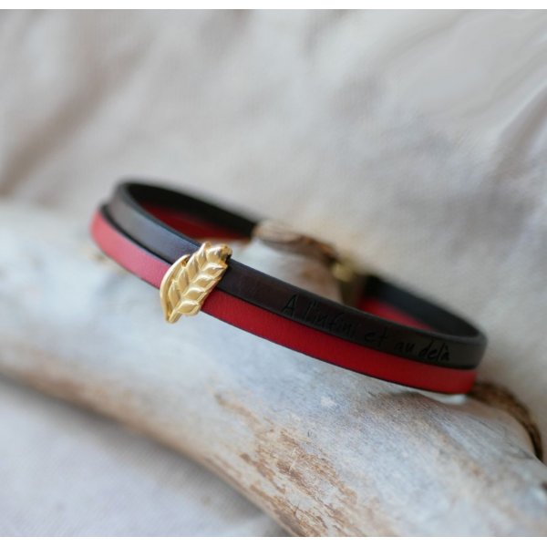 Bracciale duo in pelle e passante per orecchie in grano dorato, personalizzabile, regalo di nozze per donne