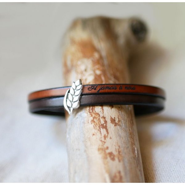 Bracciale duo in pelle e anello all'orecchio in grano personalizzabile, matrimonio in grano uomo e donna