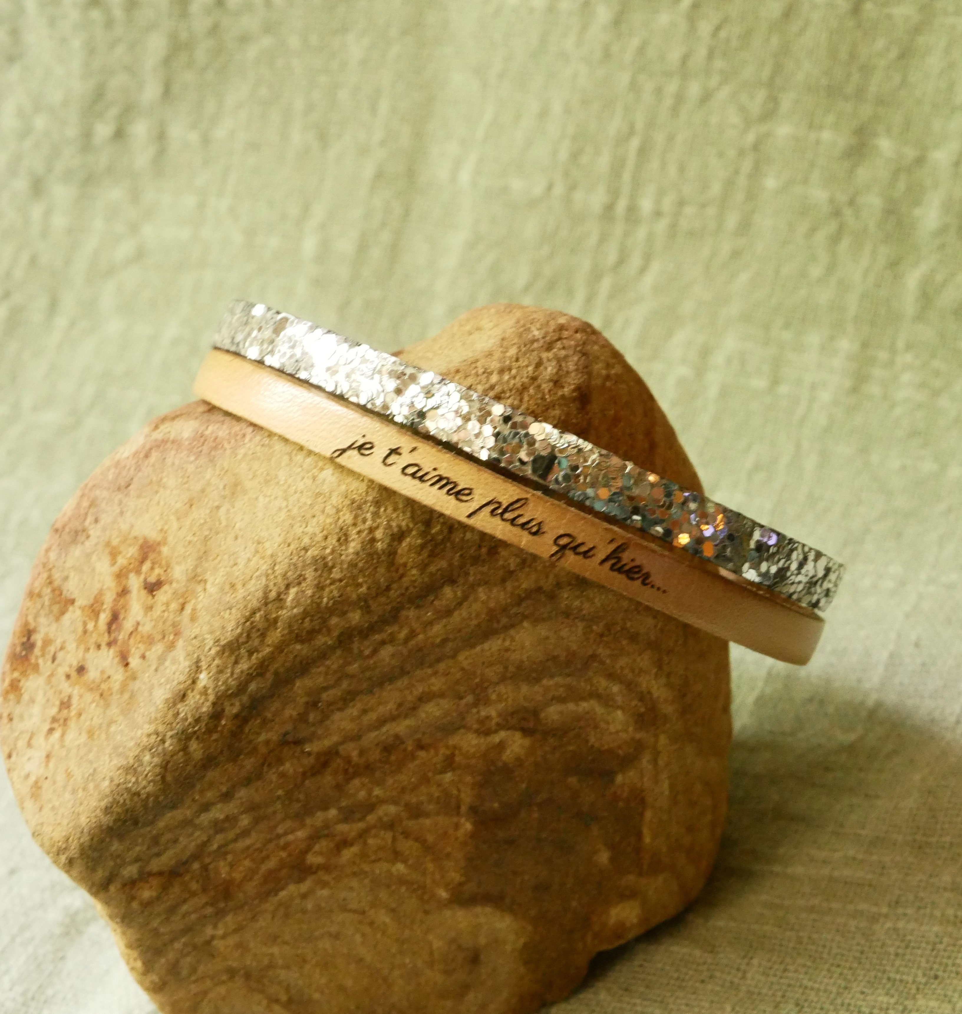 Braccialetto duo in pelle in argento e colore a scelta