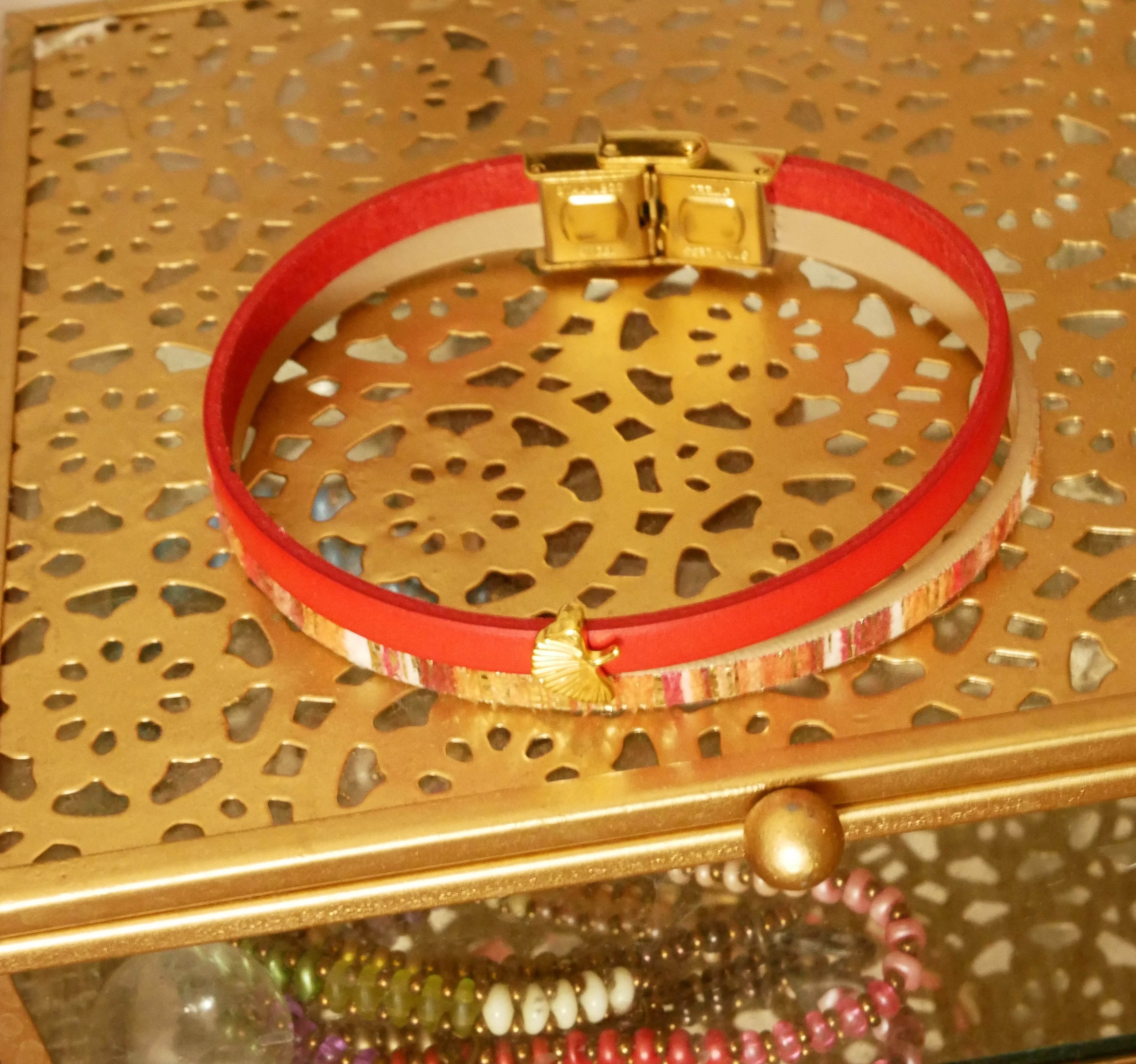 Bracciale duo Rouget in pelle con glitter oro e design Gingko  