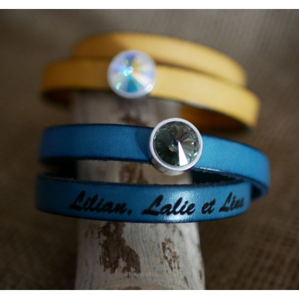 Bracciale in pelle da donna a doppio giro da personalizzare con un cristallo Swarovski cabochon 