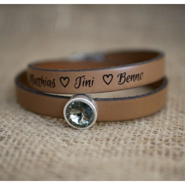 Bracciale in pelle da donna a doppio giro da personalizzare con un cristallo Swarovski cabochon 