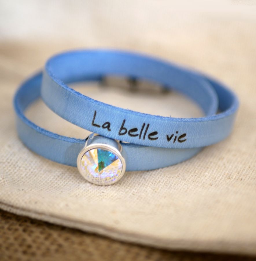 Bracciale in pelle da donna a doppio giro da personalizzare con un cristallo Swarovski cabochon 