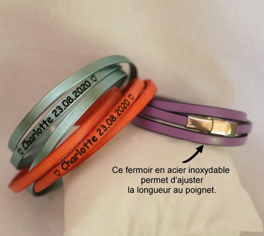 Bracciale in pelle a 3 giri personalizzato per donna