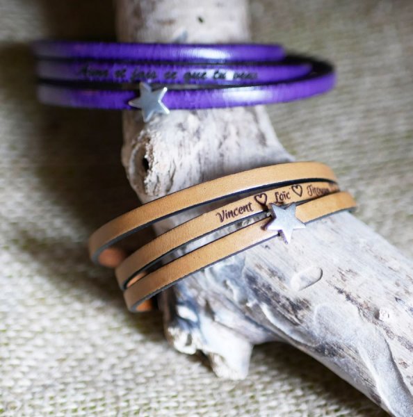 Cinturino in pelle multigiro personalizzabile con motivo a stella, infinito o cuore 