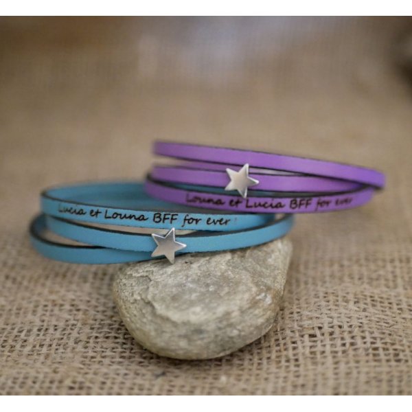 Bracciale in pelle da donna, personalizzabile, design a stella argentata