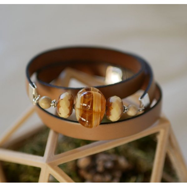 Bracciale da donna in pelle e perline Lampwork triplo giro da personalizzare 