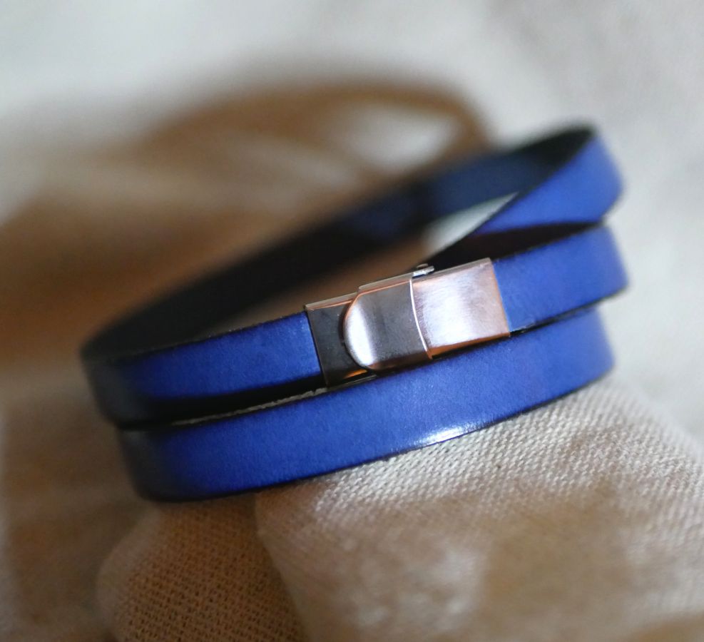 Bracciale in pelle e perle da donna Lapislazzuli blu da personalizzare 