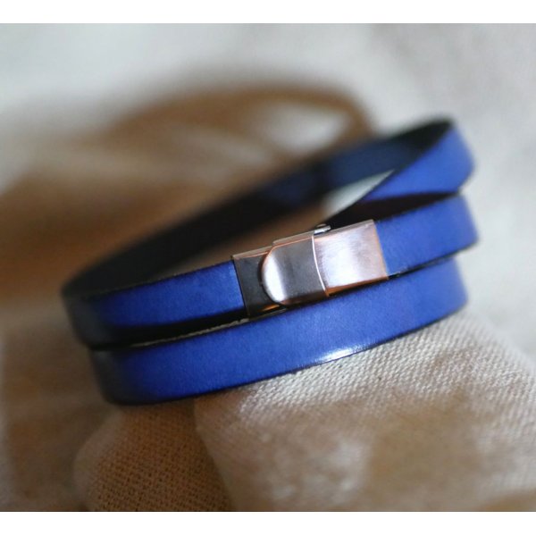 Bracciale in pelle e perle da donna Lapislazzuli blu da personalizzare 