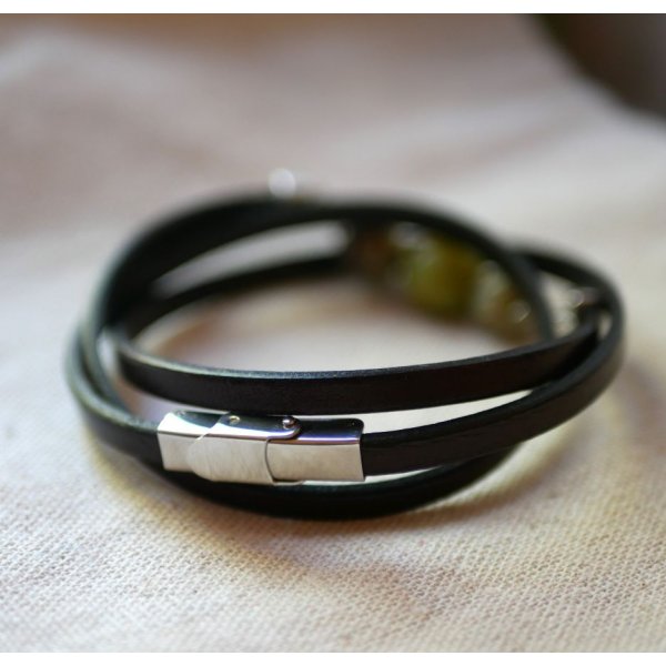 Bracciale da donna in pelle verde turchese e perline di ceramica da personalizzare 