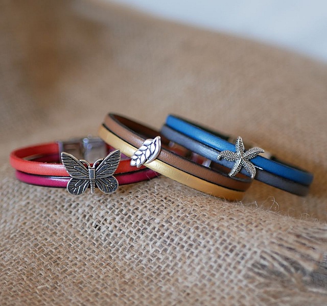 Bracciale duo in pelle da donna e passante Etoile de mer, personalizzabile