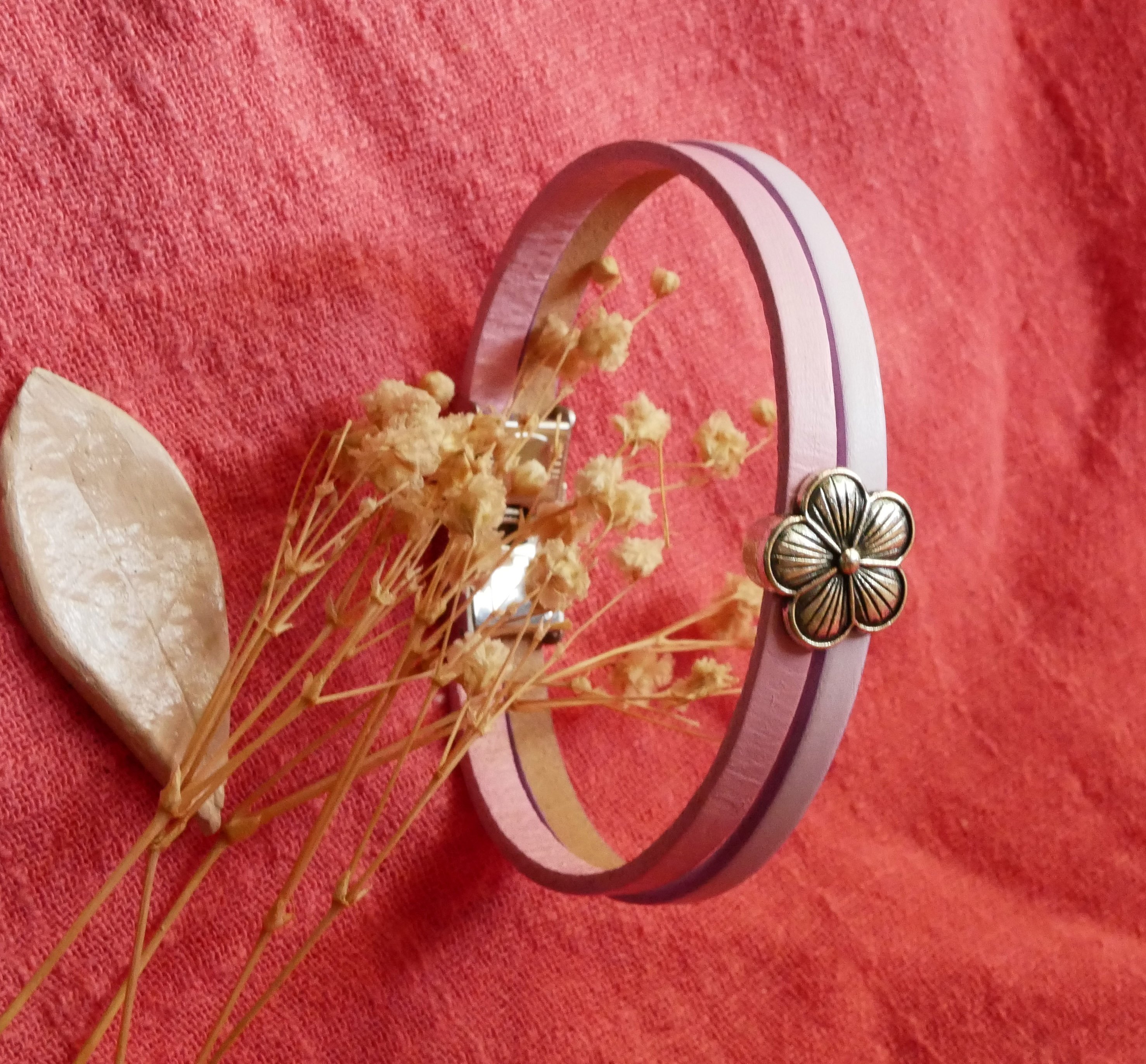 Bracciale duo in pelle con disegno floreale da personalizzare 