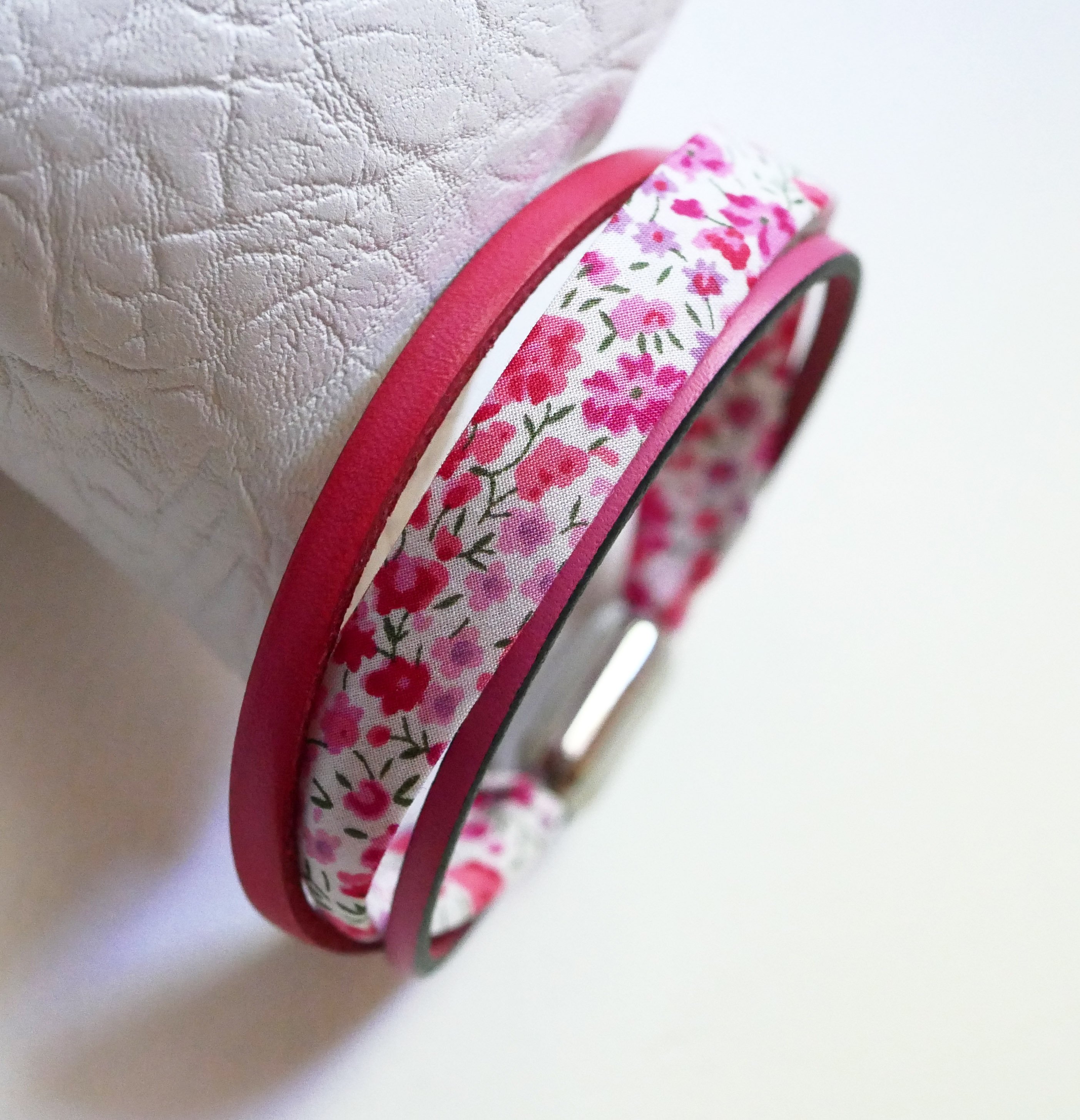 Bracciale donna trio pelle e fiori rosa liberty 