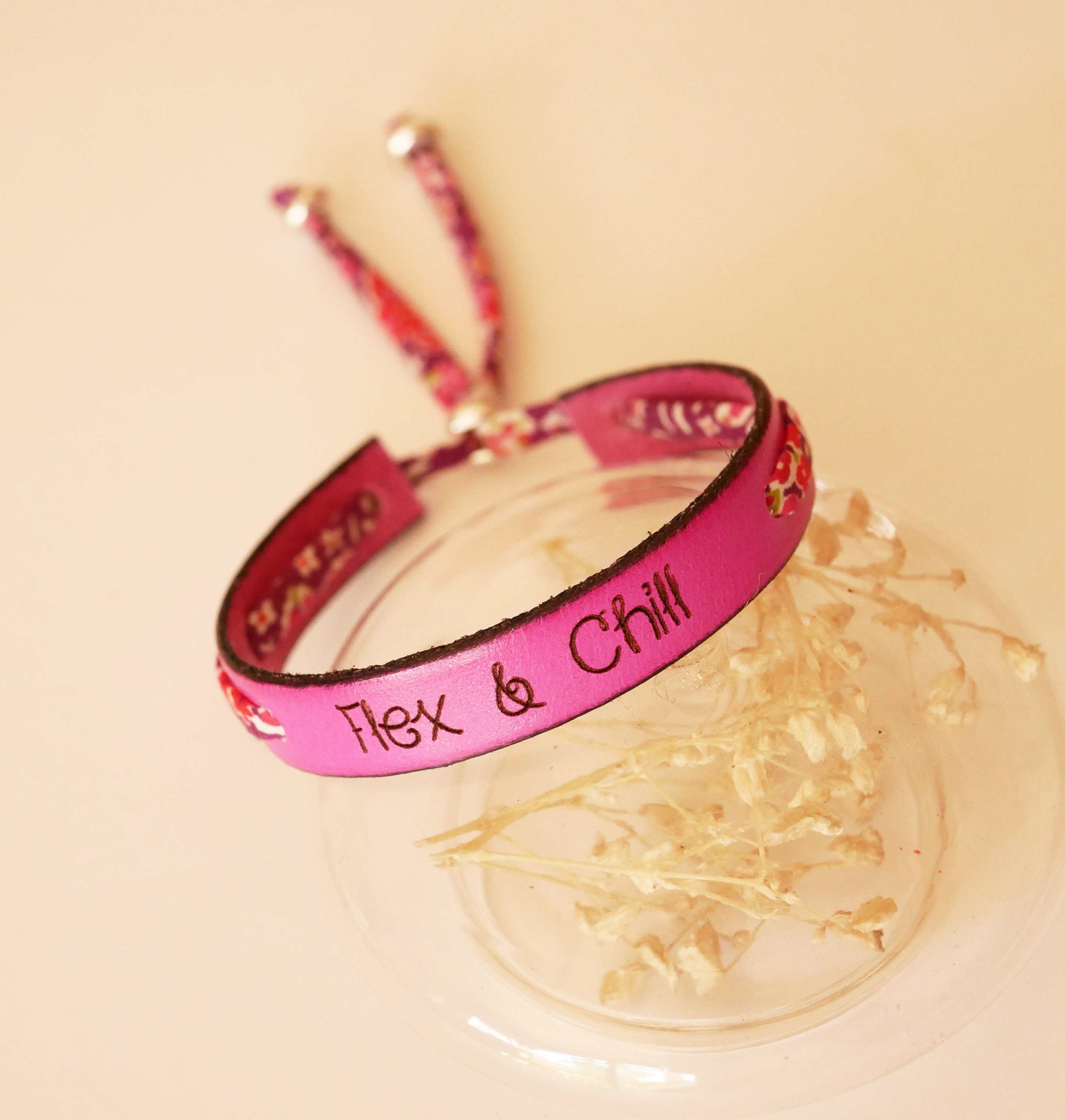 Bracciale Flor&acirc;me da personalizzare con cordoncino liberty e cuoio a scelta da incidere