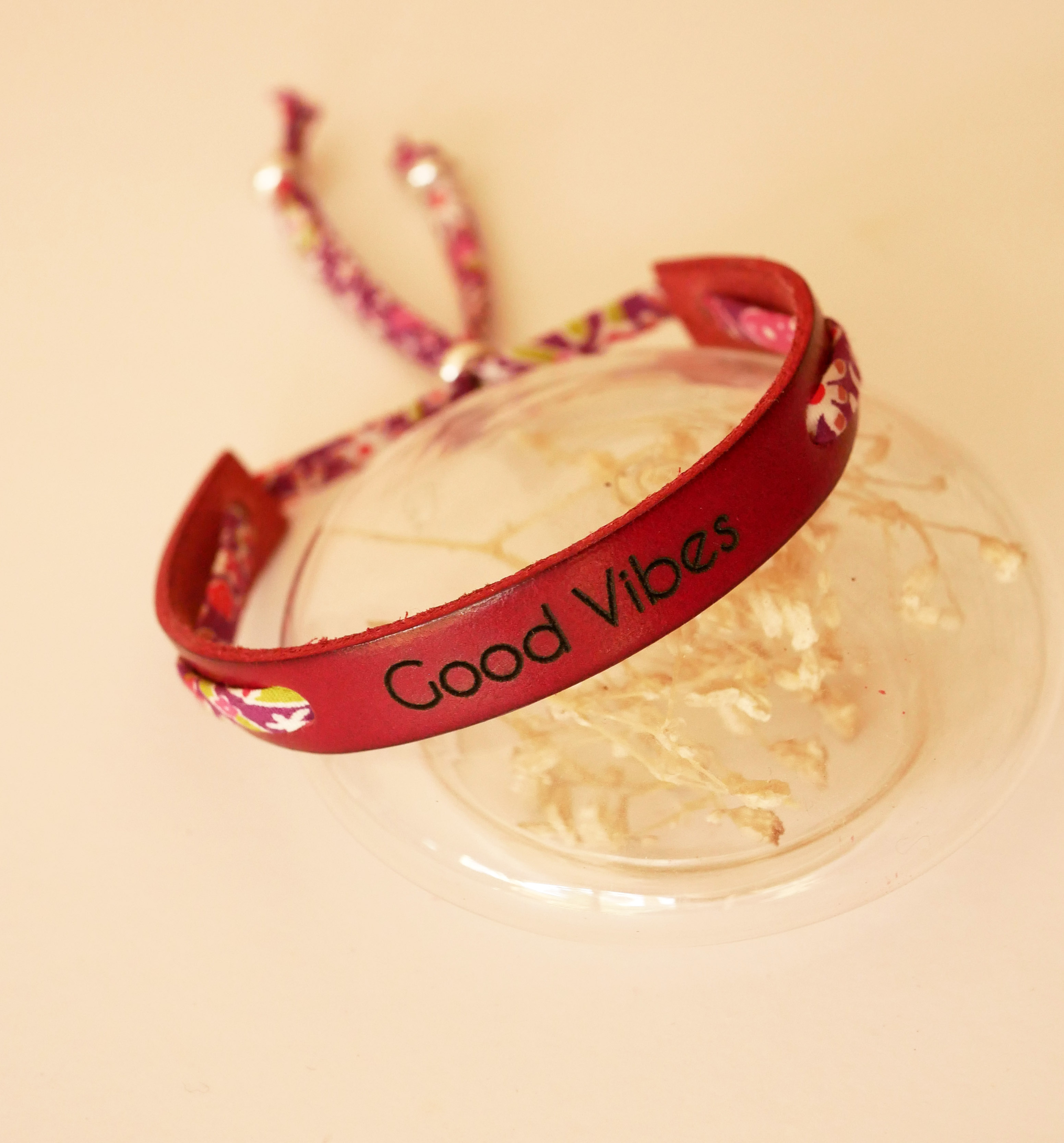 Bracciale Florâme da personalizzare con cordoncino liberty e cuoio a scelta da incidere