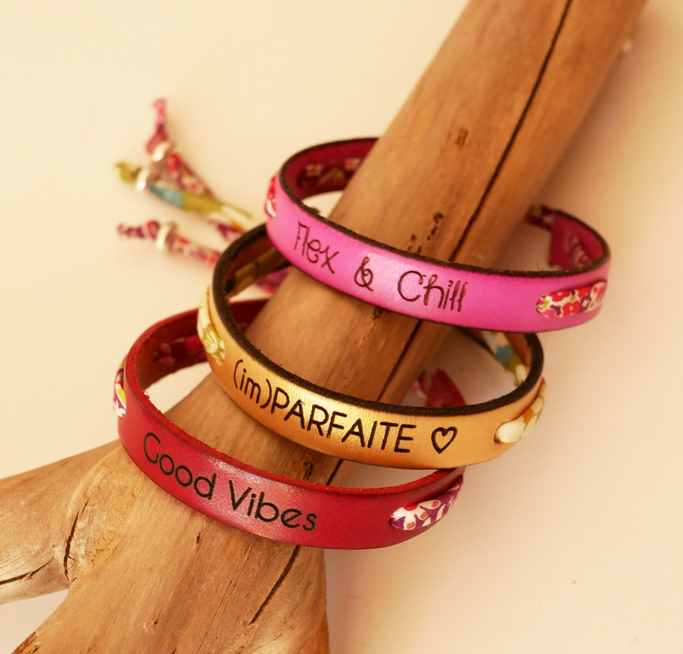 Bracciale Florâme da personalizzare con cordoncino liberty e cuoio a scelta da incidere