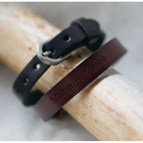 Bracciale da uomo in pelle nera incisa, personalizzabile