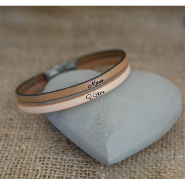 Bracciale duo da uomo in pelle personalizzabile tramite incisione
