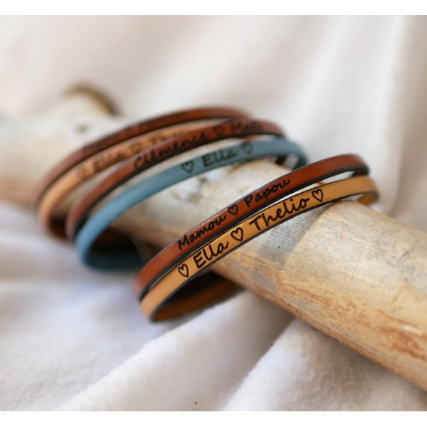 Bracciale duo da uomo in pelle personalizzabile tramite incisione