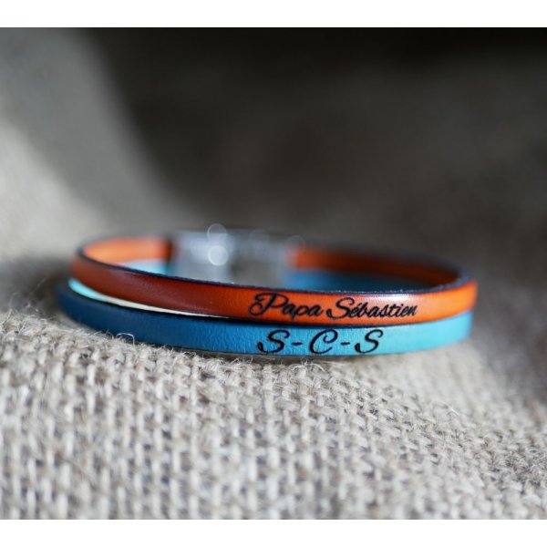 Bracciale duo da uomo in pelle personalizzabile tramite incisione