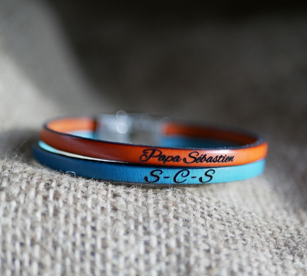 Bracciale duo da uomo in pelle personalizzabile tramite incisione