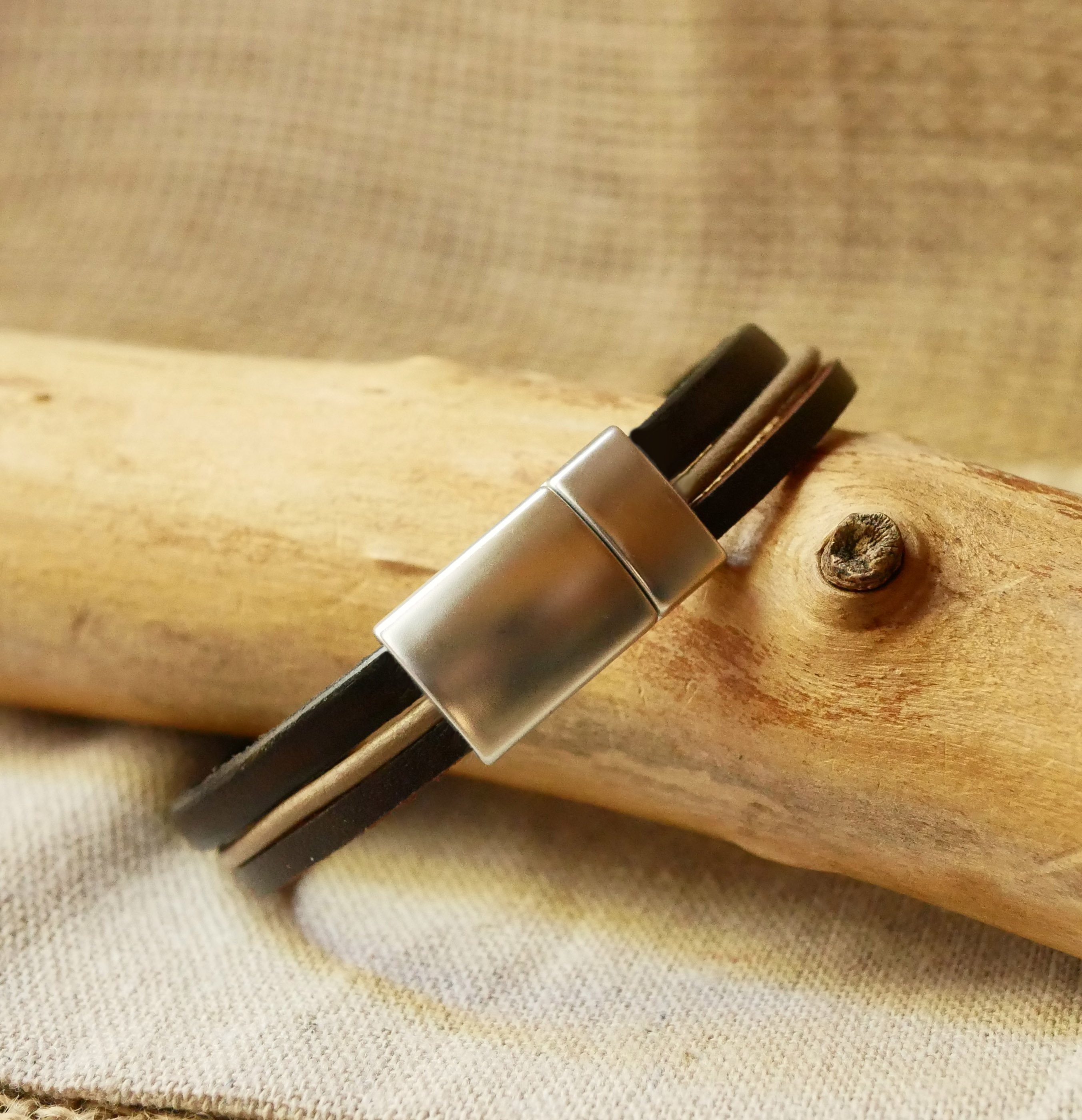 Bracciale da uomo trio di pelli marroni vintage