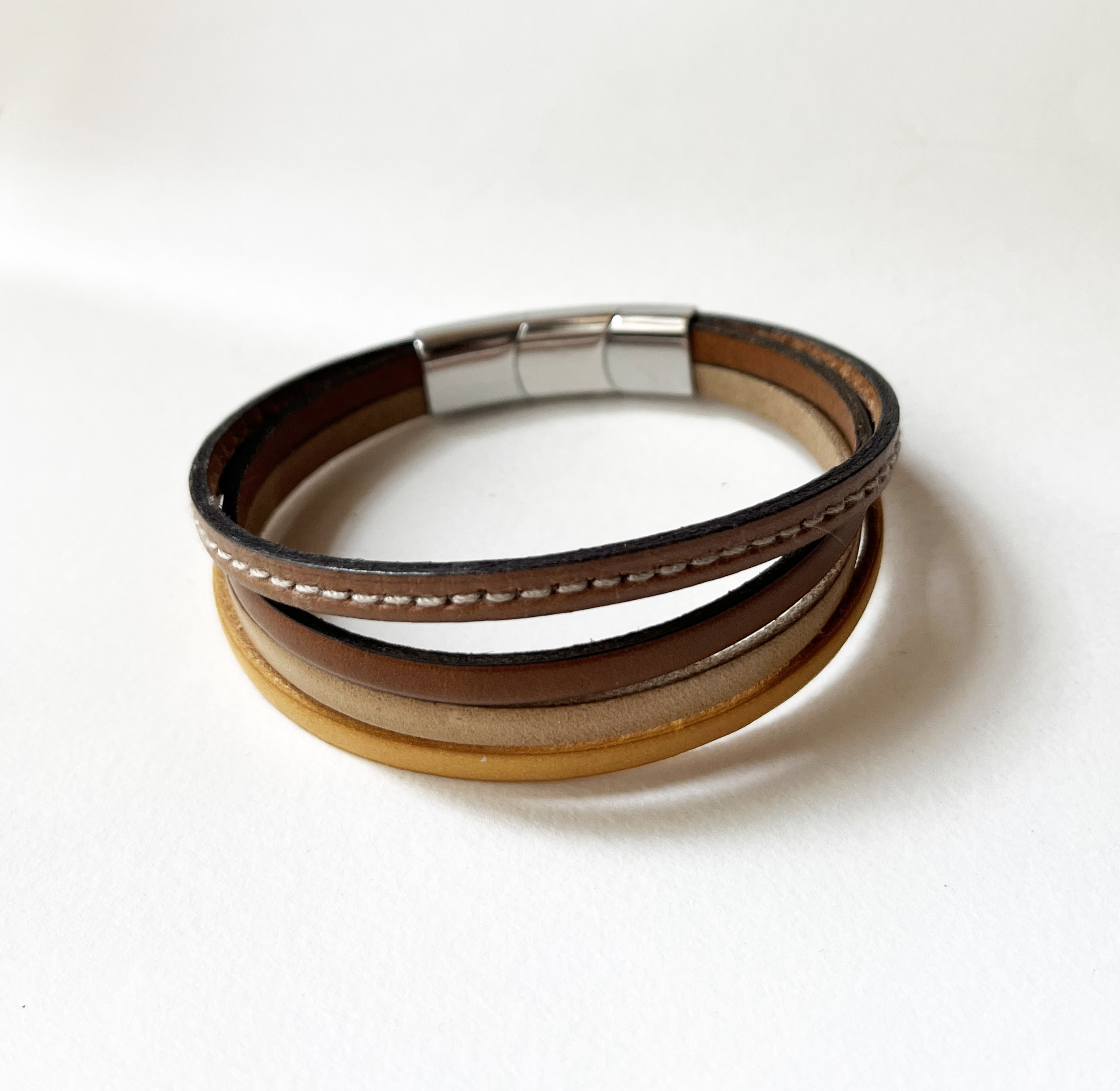 Bracelet manchette ajustable multi cuirs Beiges pour homme 